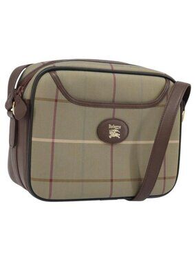 Authentic Burberrys Nova Check Shoulder Bag Canvas Brown Gold